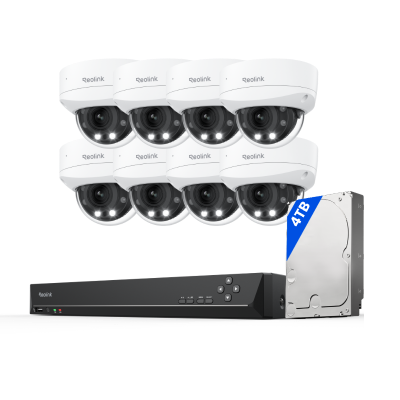 Kit Reolink RLK16-843V8 8 cámaras Dome IK10 4K zoom 5X + NVR 16 canales disco 4TB (sin cables)