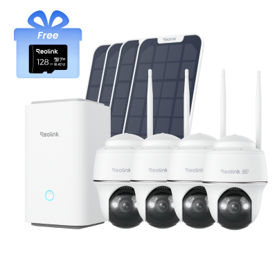 Kit Reolink Home Hub con 4× Argus PT Ultra (Wi-Fi 6, blanco) + panel solar (3W, blanco) + tarjeta mi