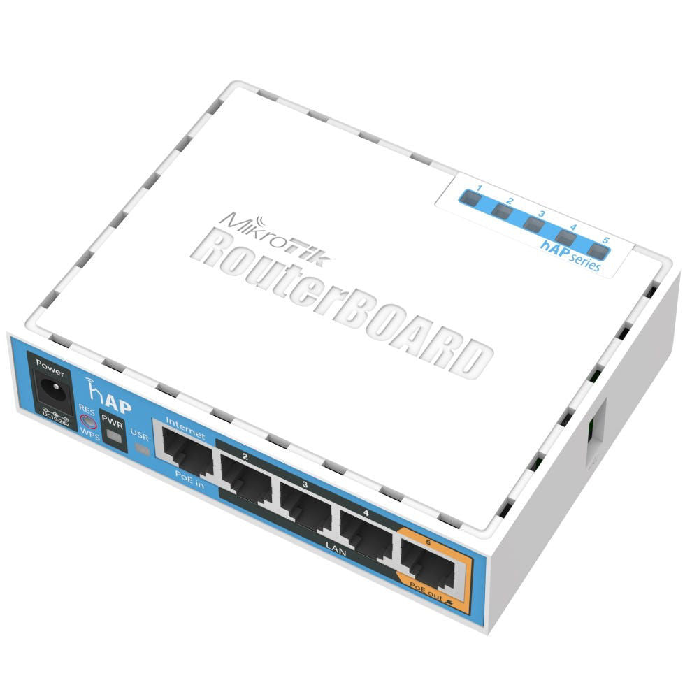 Router WiFi MikroTik RB951UI-2ND 2.4 GHz, 5 puertos LAN, PoE pasivo