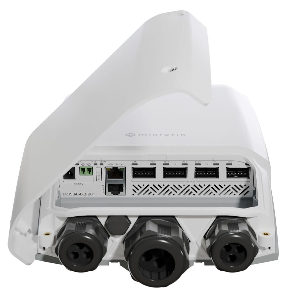 Switch MikroTik CRS504-4XQ-OUT para exterior, 4 puertos QSFP28 100G, IP66