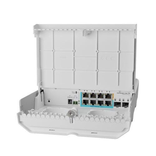 Switch MikroTik CSS610-1GI-7R-2S+OUT Exterior, 8 Gigabit, 2 SFP+, PoE inverso