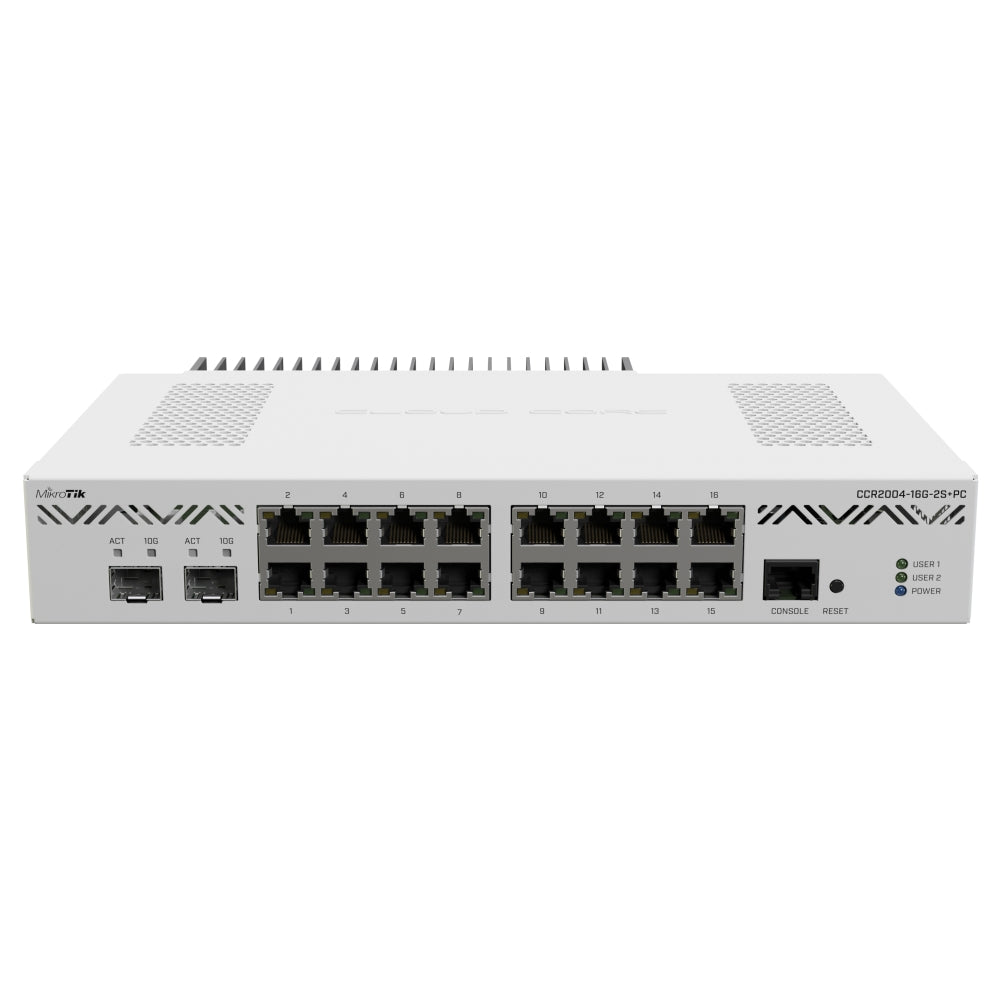 Router MikroTik CCR2004-16G-2S+PC Cloud Core 1.2 GHz, 16 Gigabit y 2 SFP+