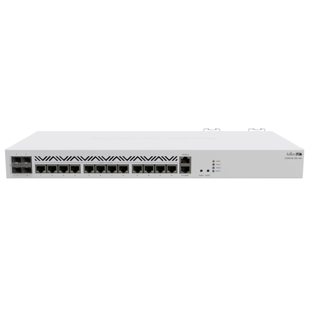 Router MikroTik CCR2116-12G-4S+ 16 núcleos a 2 GHz, 4 SFP+ 10G y 12 Gigabit