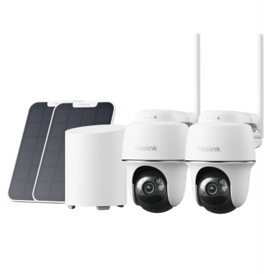 Kit Reolink Home Hub Mini con 2× Argus PT (blanco) + panel solar (blanco) sin tarjeta SD