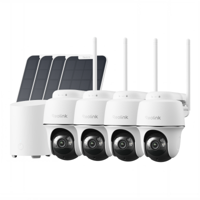 Kit Reolink Home Hub Mini con 4× Argus PT (blanco) + panel solar (blanco) sin tarjeta SD