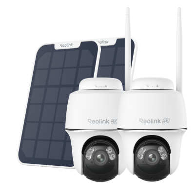 Cámara Reolink Argus PT Ultra (WiFi 6, blanco) + panel solar (blanco) paquete de 2