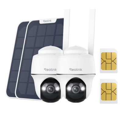 Cámara Reolink 4G LTE Go PT Plus (5MP, blanco) + panel solar (blanco) + tarjeta SIM paquete de 2