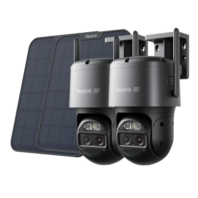Cámara Reolink TrackMix 4K (batería) gris + panel solar 2 (negro) paquete de 2