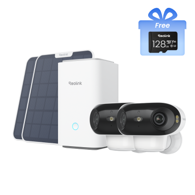 Kit Reolink Home Hub con 2× Argus 4 Pro (blanco) + panel solar 2 (6W, blanco) + tarjeta microSD de 1