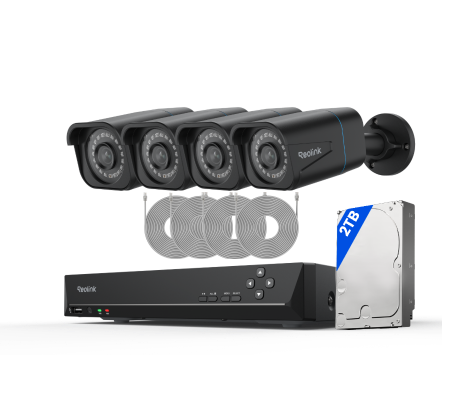 Kit Reolink RLK8-800B4 4 cámaras Bullet 4K + NVR 8 canales disco 2TB (negro)
