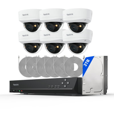 Kit Reolink RLK8-1200V4 6 cámaras Dome IK10 12MP + NVR 8 canales disco 2TB