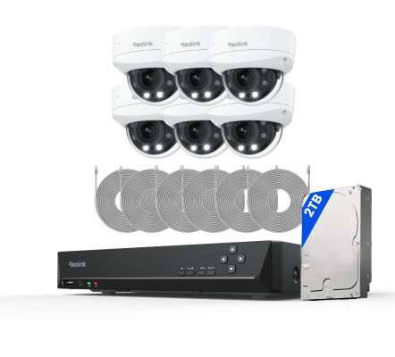 Kit Reolink RLK8-843V4 6 cámaras Dome IK10 4K zoom 5X + NVR 8 canales disco 2TB