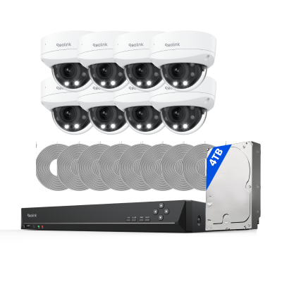 Kit Reolink RLK16-843V8 8 cámaras Dome IK10 4K zoom 5X + NVR 16 canales disco 4TB