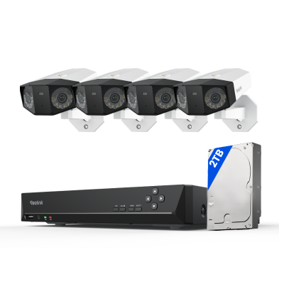 Kit Reolink: 4 cámaras Duo 3 16MP panorámicas 180° + NVR 8 canales disco 2TB