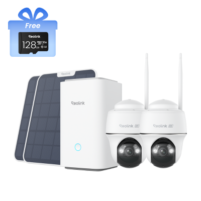 Kit Reolink Home Hub con 2× Argus PT Ultra (Wi-Fi 6, blanco) + panel solar (3W, blanco) + tarjeta mi
