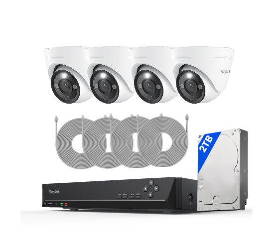 Kit Reolink RLK8-1200D4-A 4 cámaras Dome 12MP + NVR 8 canales disco 2TB (protección perimetral)