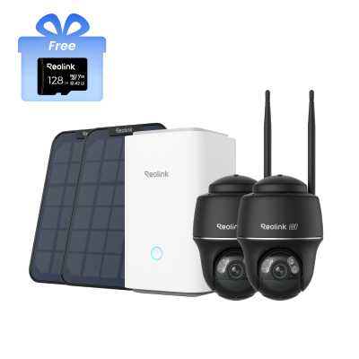 Kit Reolink Home Hub con 2× Argus PT Ultra (Wi-Fi 6, negro) + panel solar (3W, negro) + tarjeta micr