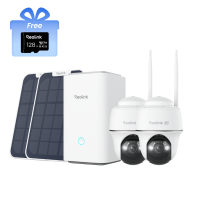 Kit Reolink Home Hub con 2× Argus PT Ultra (Wi-Fi 6, blanco) + panel solar (3W, blanco) + tarjeta mi