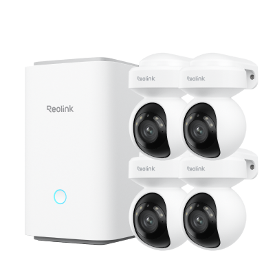 Kit Reolink Home Hub con 4× E1 Outdoor Pro (blanco, sin tarjeta SD)