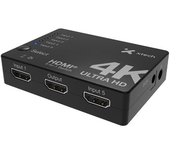 Xtech - 5-port to 1 HDMI switch - 4KUHD w remote control XHA-430