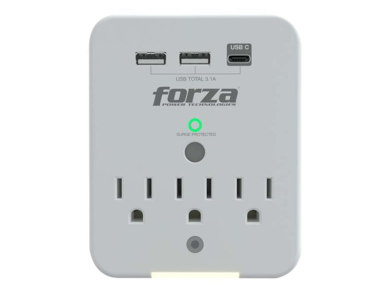 Forza FWT-331USBC - Protector contra sobretensiones (montaje en pared) - CA 125 V
                        
                            
                                 - 1875 vatios
