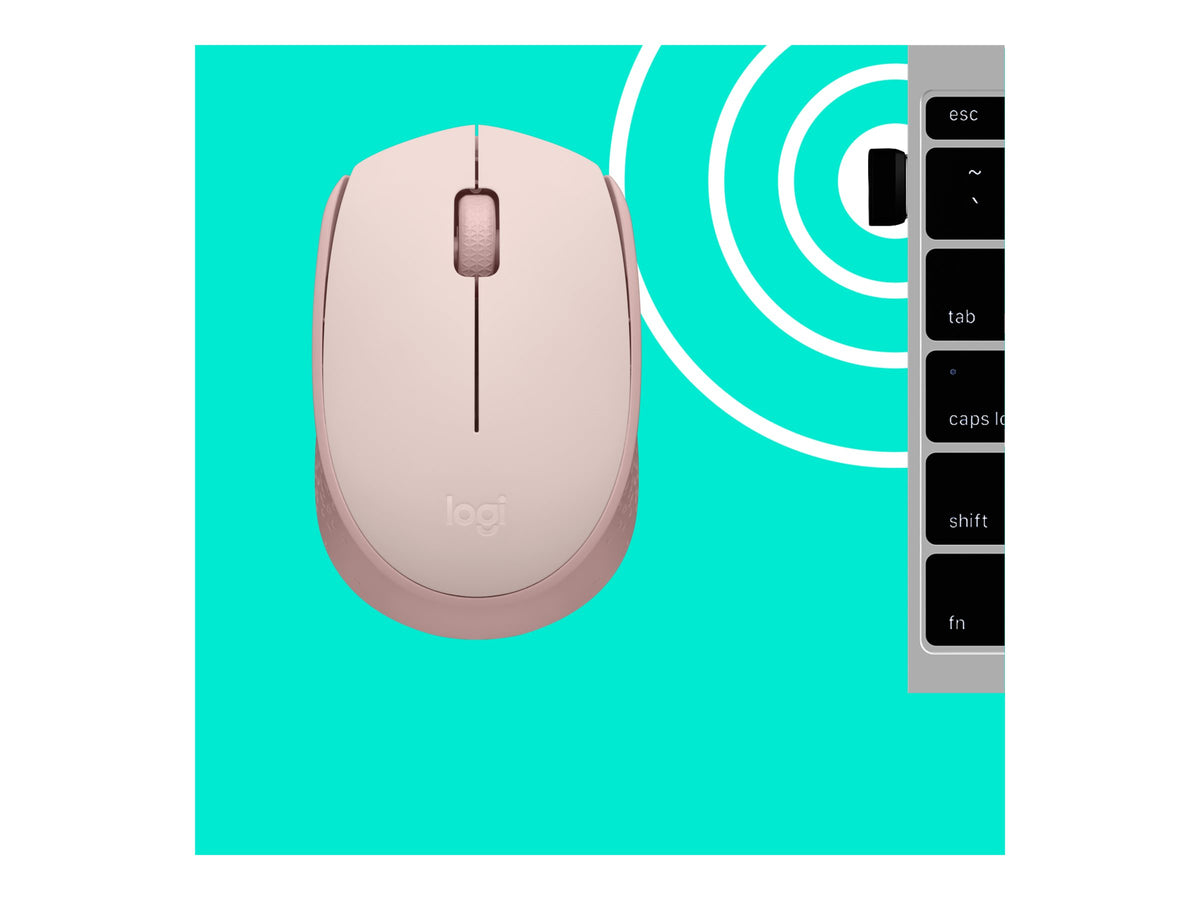 Logitech M170 Wireless Mouse, Ambidextrous, Rose - Ratón - diestro y zurdo - óptico - 3 botones - inalámbrico