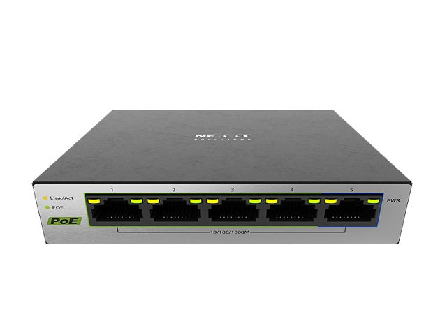 Nexxt Solutions Infrastructure - Switch - Gigabit Ethernet - 5 x 10/100/1000 - 1 Gigabit Ethernet - 4 POE+ 60W
